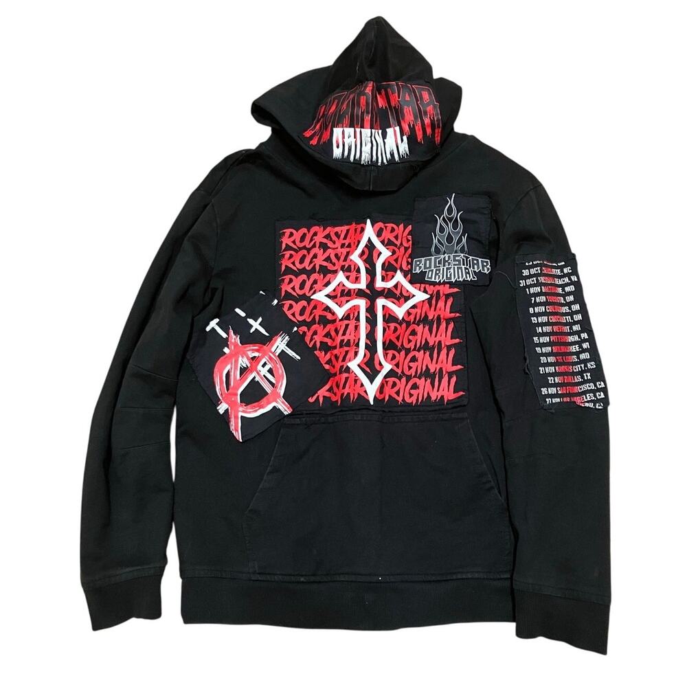 Rockstar Original Tour Mens Large Streetwear Black Red‎ Pullover Hoodie Hip Hop
